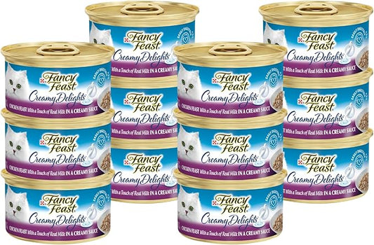 Purina Fancy Feast Creamy Delights Feast with a Touch of Real Milk in a Creamy Sauce Adult Wet Cat Food (3 Ounce (Pack of 12), Chicken Feast Creamy Sauce)
