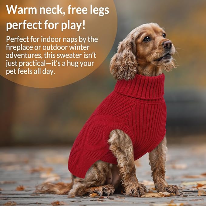 Dog Sweater Pullover, Cable Knit Dog Christmas Sweater, Dogs Sweaters for Small Medium Large Dogs with Harness Hole,Puppy Sweaters Boy Or Girl(Wine Red,XL)