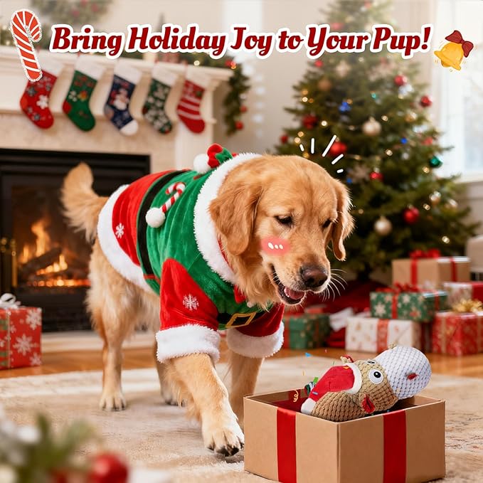 Christmas Dog Toys for Large Dogs - Squeaky Hippo Plush Dog Toys with Crinkle Paper, Cotton Ropes for Tug Games, Ideal Xmas Gift