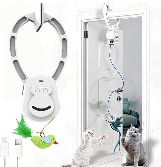 Meowscles Cat Toy, Automatic Interactive Cat Feather Toys with Rotating and telescoping Modes., USB Rechargeable Kitten Toys for Indoor Cats (White)