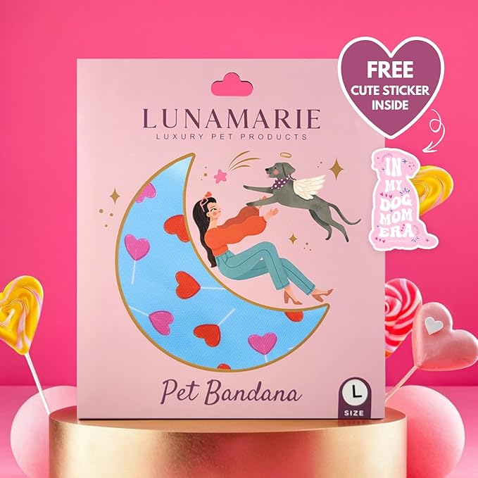 LunaMarie - Luxury Pet Birthday Bandanas -Premium & Silky Poly Fabric | 100% Handmade | Custom Shape Dual Layered (LoviePop, Small)