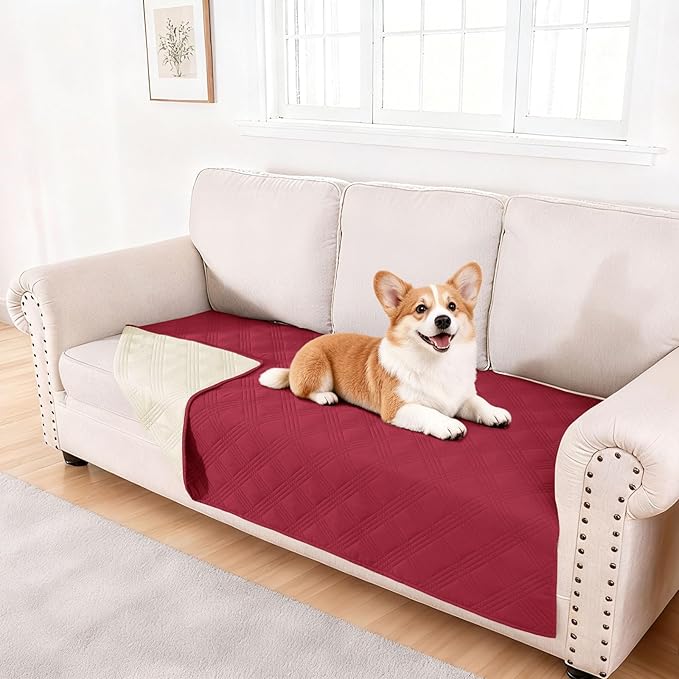 hyha Waterproof Dog Blanket, Reversible Pet Bed Blanket, Soft Sofa Couch Cover for Dogs Washable, Waterproof Pet Couch Covers for Sofa Puppy Cats Furniture Protector(40"x80", Wine Red/Beige)