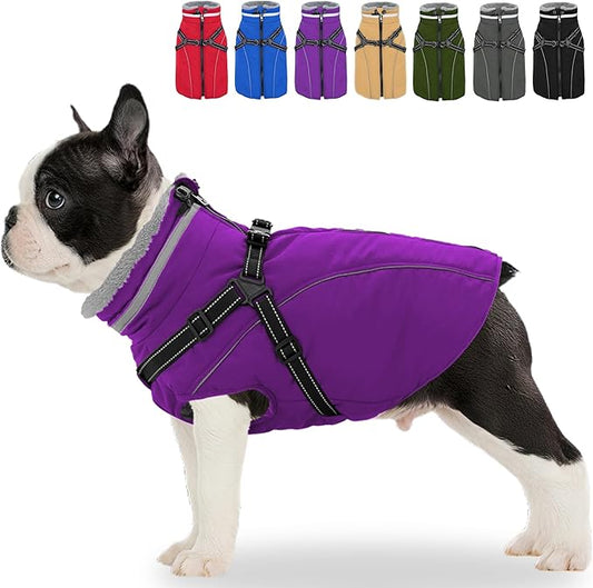 Fragralley Dog Coat with Harness Built in, Waterproof Windproof Reflective Warm Puffer Jacket, Fleece Lined Vest Winter Parka for Small, Medium, Large Dogs