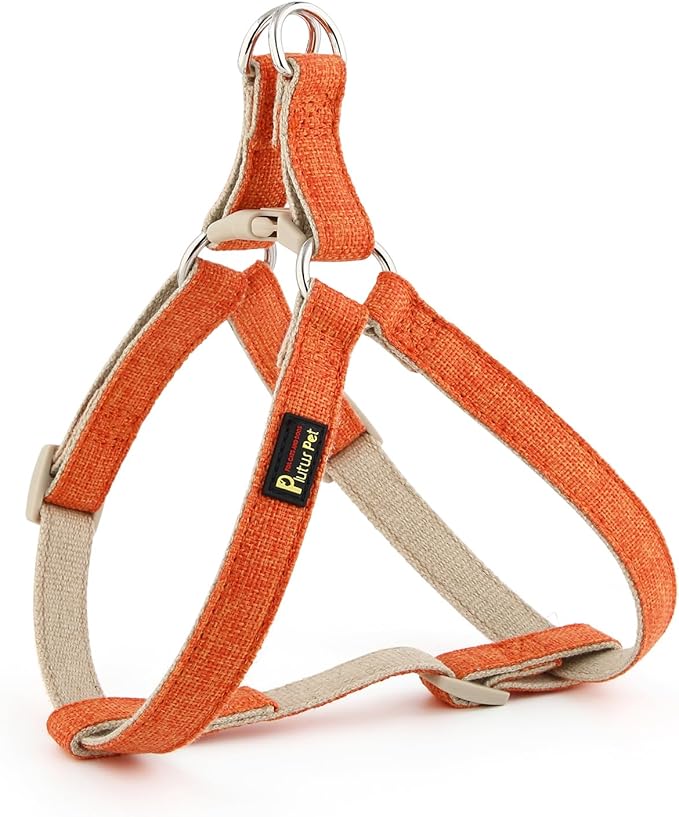 Plutus Pet Cotton Hemp Step in Dog Harness, Sustainable, Lightweight and Escape-Proof, Quick Fit Dog Harness for Puppy Small Medium and Large Dogs, Orange, M