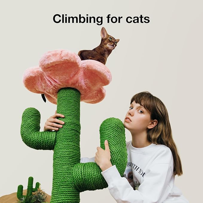 VETRESKA 41.3" Cat Scratching Post with Bed, Tall Cat Scratch Post for Indoor Cats, 2-in-1 Cat Tree Tower, Extra Large Jute Cat Scratcher Durable Cat Scratch Tree Tower with Soft Cozy Fluffy Perch