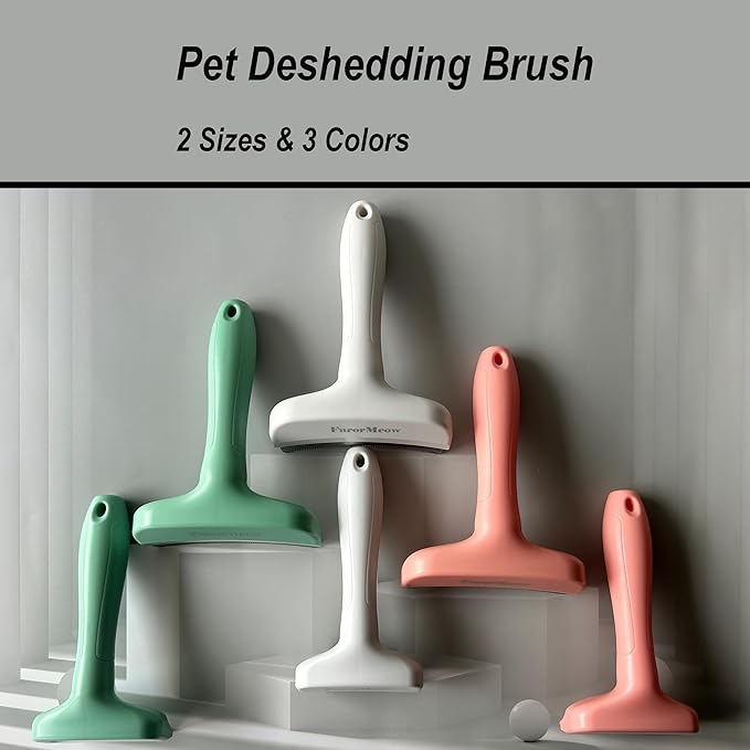 Pet Deshedding Tool with Curve Blade, Cat Grooming Brush, Tight V-shaped Teeth Shedding Comb for Cats and Dogs (White, Large)