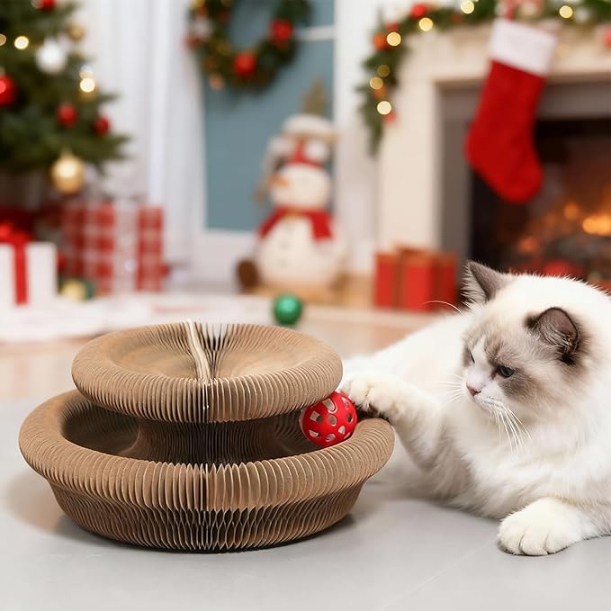 Accordion Magic Organ Cat Scratcher Toys for Indoor Cats - Cardboard Cat Scratching Board Ball Scratcher Pad 1 Pack