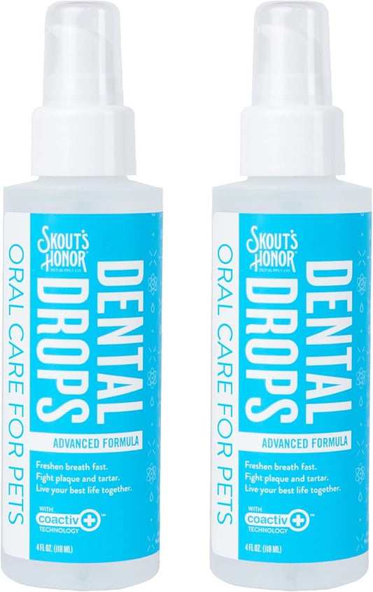 SKOUT'S HONOR Fresher Breath Advanced Dental Drops - Fights Plaque and Tartar, Freshens Breath Fast, No Brushing Required, 4oz, 2-Pack