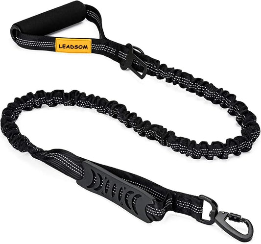 6FT Highly Reflective Heavy Duty Elastic Bungee Medium and Large Dog Leash Shock Absorbing with Comfortable Padded Handle and Traffic Handle Suitable for Training