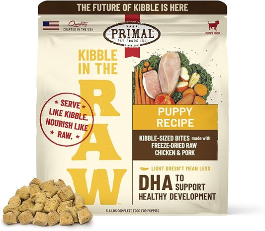 Primal Kibble in The Raw, Freeze Dried Dog Food, Puppy Recipe, Scoop & Serve, Made with Raw Protein, Whole Ingredient Nutrition, Crafted in The USA, Dry Dog Food 5.4 lb Bag
