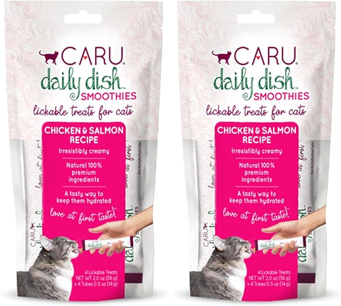 Caru Daily Dish Smoothies Chicken & Salmon Recipe Lickable Treat (Pack of 8-14g Tubes, 56 g/2 oz)
