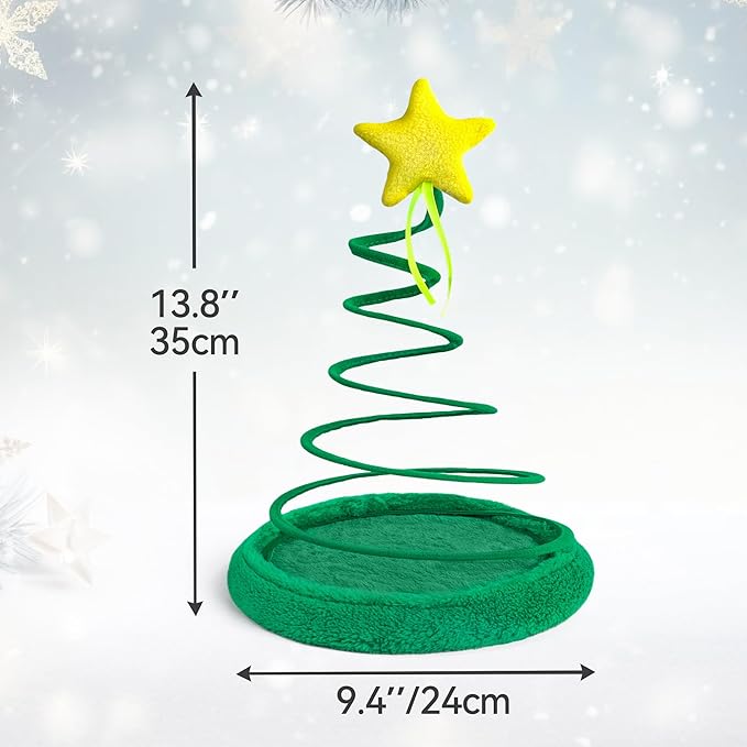 PAWISE Christmas Tree Cat Toy with Spiral Spring Plate – Interactive Plush Teasing Toy for Indoor Cats & Kittens, Holiday Fun & Active Play