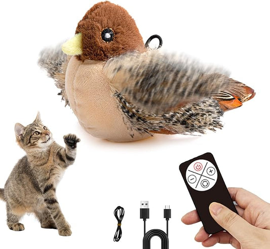 Interactive Chirping Bird Cat Toy, Rechargeable Automatic Cat Toy with Real Bird Sound and Feather Tail, Kicker Toy for Indoor Cats and Kittens