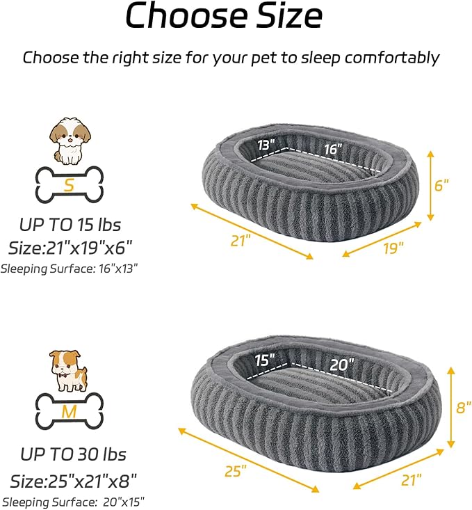 Dog Bed Medium Size Dogs, Washable Large Cat Beds for Indoor Cats with Anti-Slip Bottom, Supportive Soft Calming Sleeping Pet Bed for Puppy and Kitten, 25 inches, Grey