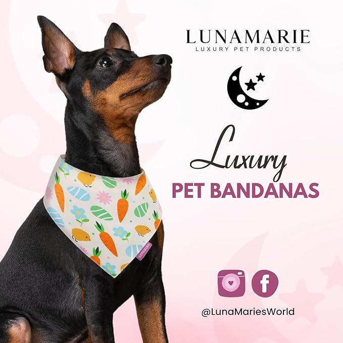 LunaMarie - Luxury Pet Birthday Bandanas -Premium & Silky Poly Fabric | 100% Handmade | Custom Shape Dual Layered (Easter Garden, Small)