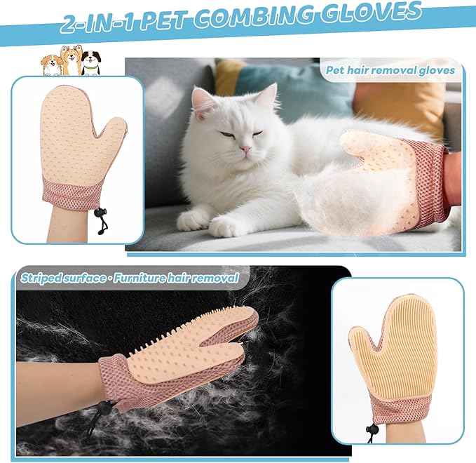 Pet Steam Brush for Dog & Cat – 3-in-1 Spray Hair Removal Comb for Shedding & Grooming Shedding Glove, Flea Comb, Couch Carpet Hair Removal Tool, Nail Toenail Clippers Nail File Shampoo-8PCS