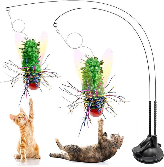Interactive Cat Toy Replacement Head Green Fly with Suction Cup, Realistic Insect Wand Toy for Indoor Cats and Kittens, Great for Self-Play or Handheld Interaction, Encourages Hunting Instinct
