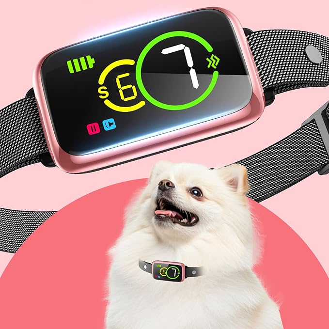 1S Stop Barking Smart Dog Bark Collar, Humane Anti Barking Device with Beep & Vibration, 7 Adjustable Sensitivity, Ultra-Light Bark Collar for Small Medium Large Dogs IP67 Waterproof Indoor Outdoor