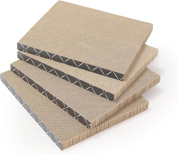 Hide & Scratch Cat Scratcher Pad – 4 Pack | Double-Sided Cardboard Refills for Our Scratching Box | Reversible Corrugated Board for Indoor Cats | Toy Mat for Kitten Claw Play & Furniture Protection