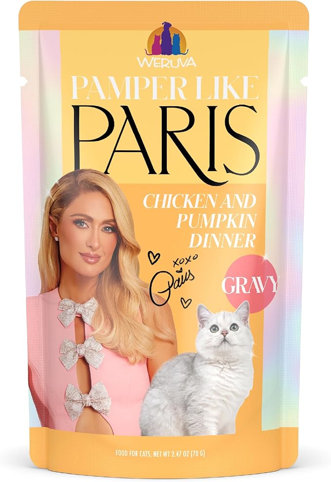 Weruva Paris Hilton Pamper Like Paris Wet Cat Food, Chicken and Pumpkin in Gravy, 2.47oz Pouch, Pack of 12