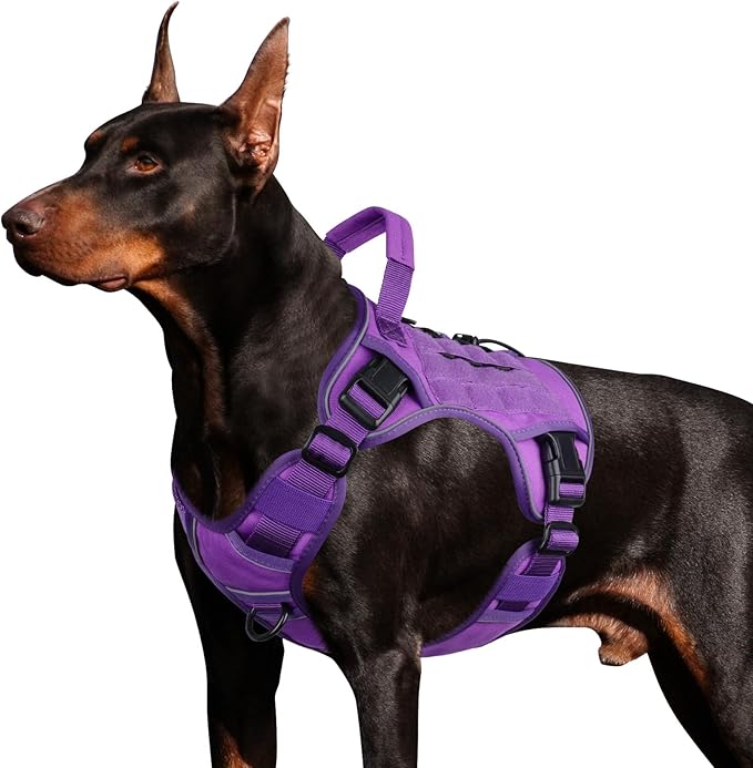 WINGOIN Purple Tactical Dog Harness with Handle Tactical Dog Harness for Large Dogs No Pull Adjustable Pet Harness Reflective K9 Military Service Dog Vest for Walking Hiking Training (L)