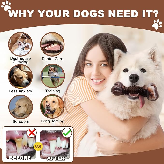 Dog Chew Toys for Aggressive Chewers, 2Pack Indestructible Nylon Tough Large Dog Toys for Small Medium Dog, Durable Interactive Dog Bone Chew Toy to Keep Them Busy, Real Beef&Bacon Flavor