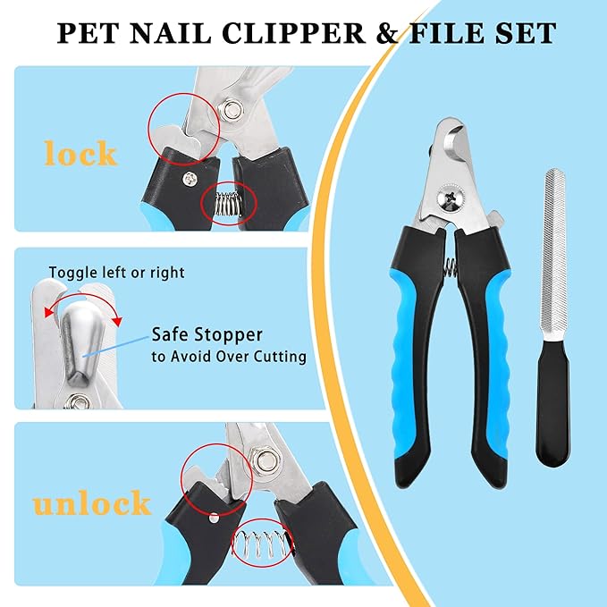 7PCS Dog Grooming Brush Kit for Shedding and Matted Fur, Self-Cleaning Slicker Brush with Undercoat Rake, Flea Comb for Long-Haired Pets, Blue