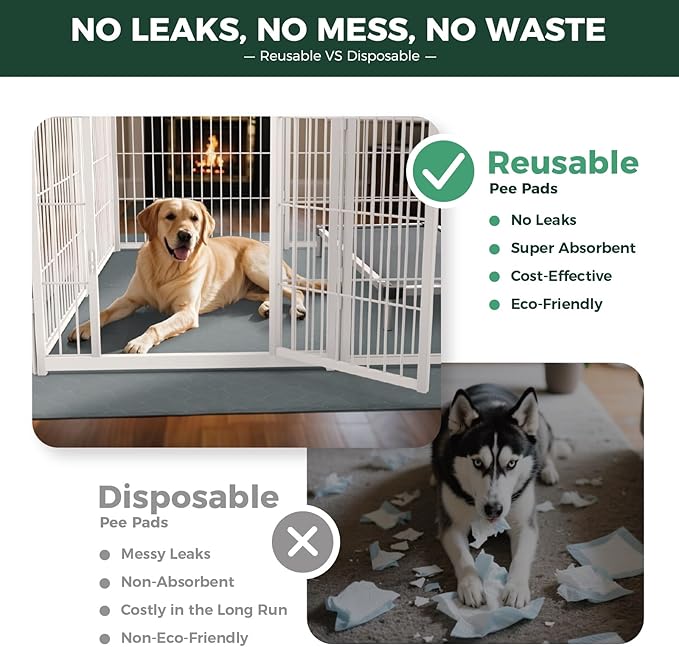 FXW Washable Pee Pads for Dogs, Puppy Pads with Super Absorbent, Specifically Designed for FXW Rollick/Homeplus 24inch 6 Panels Dog Playpen, 39" x 63" Rectangle, Gray, 1 Pack