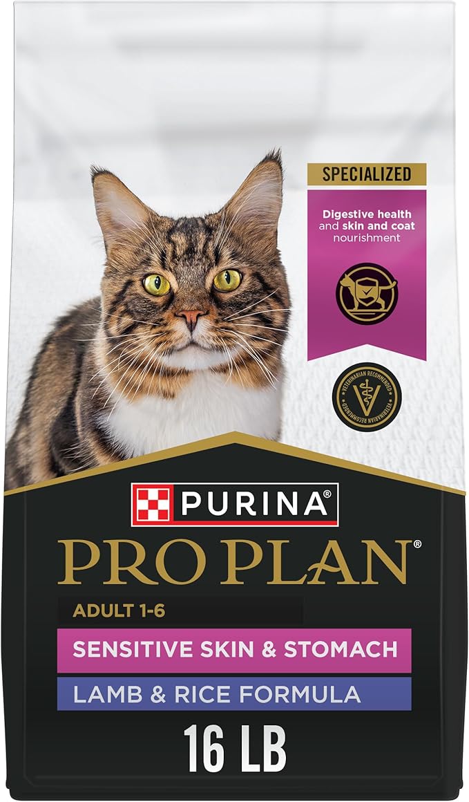Purina Pro Plan Sensitive Skin and Stomach Cat Food, Lamb and Rice Formula - 16 lb. Bag