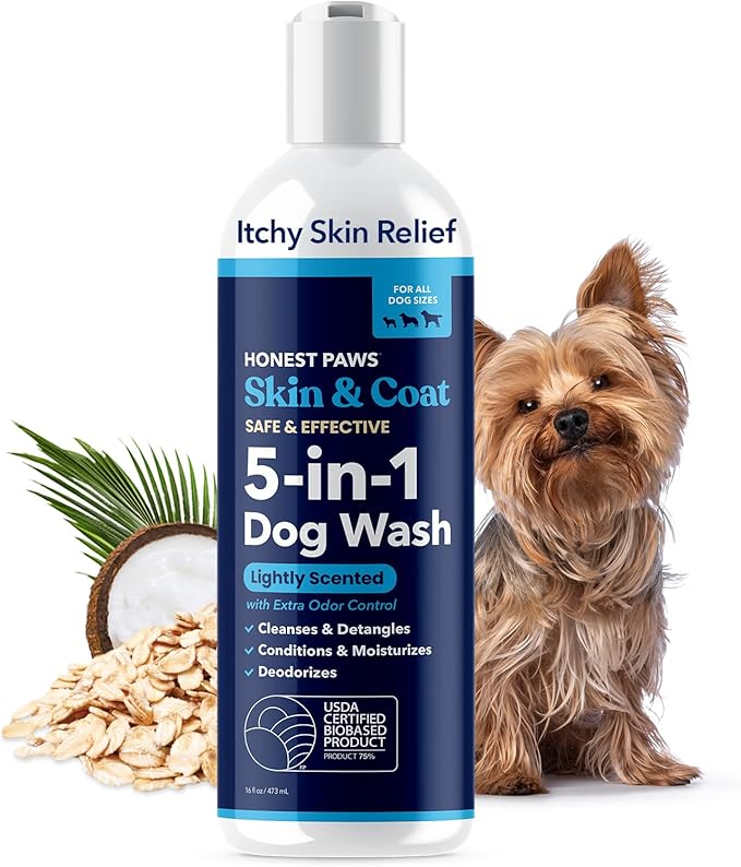 Honest Paws Dog Shampoo and Conditioner - Premium Dog Wash for Allergies Dry, Itchy, Moisturizing for Sensitive Skin - Sulfate Free Plant Based All Natural - Lightly Scented w/Odor Control -16 Fl Oz