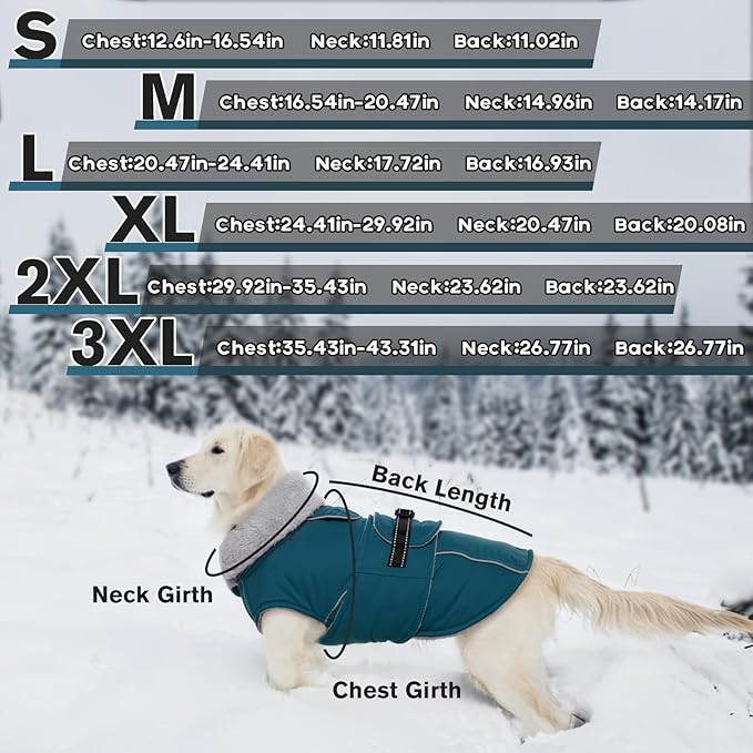 Lelepet Warm Dog Coats for Large Dogs Waterproof Dog Winter Jacket Reflective Pet Fleece Vest Windproof Cold Weather Coats with Adjustable Buckle & Leash Hole, Dark Green, XL
