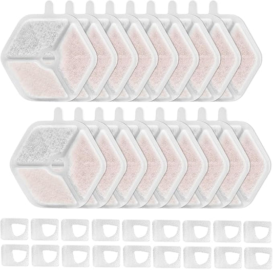 18 Filters + 18 Sponges Cat Water Fountain Filters, Triple Action, 4.5L Capacity, Compatible with 152oz Wireless Stainless Steel Cat Water Fountain
