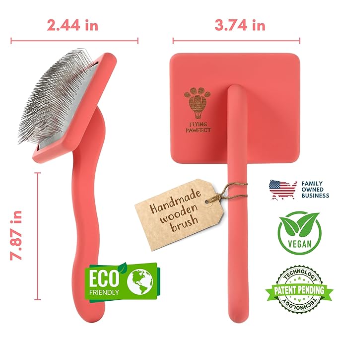 Dog Slicker Brush for Grooming Pet Hair - Best Slicker For Poodle & Golden Doodle - Long Haired Tool For Dogs - Goldendoodle Long Pin Brush For Dematting (Coral, Flat Large)