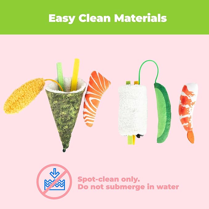 Catify by Best Pet Supplies Interactive Cat Toys – Plush, Motion-Activated & Squeaking Toys with Premium North American Catnip for Indoor Cats & Kittens - Sushi Rolls Set