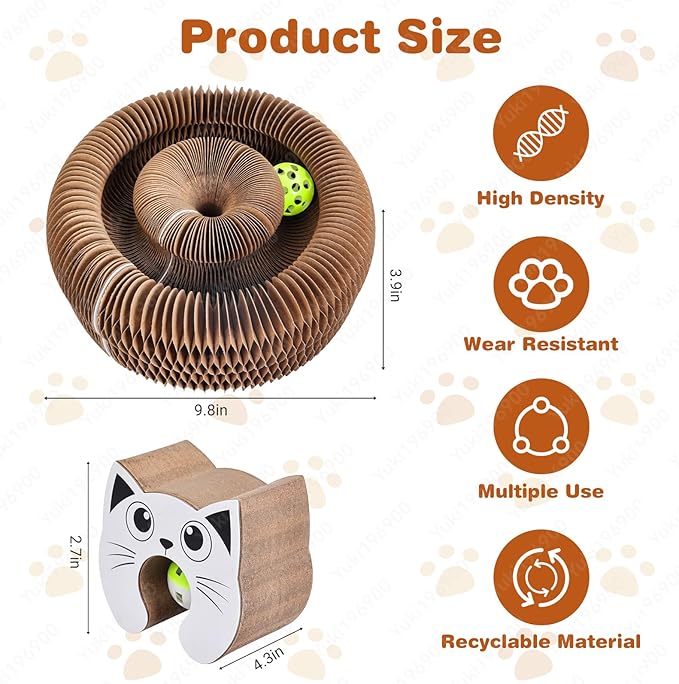 Kitty Cat Toy, Magic Organ Cat Scratch Board, Compact Accordion toys with Bell Ball, cat toys for indoor cats & Kittens, Foldable Design,Boosts Claw Health,Relieve Anxiety and Protect the Furniture