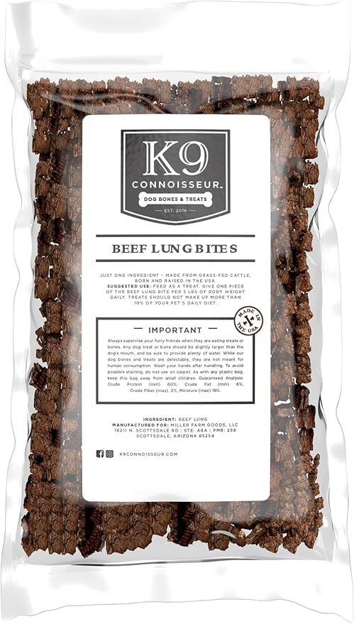 K9 Connoisseur Beef Lung Dog Training Treats All Natural & Lean, USA Made Single Ingredient, Bulk Dogs Treat, Grain Free, for All Breeds & Sizes - 8 oz