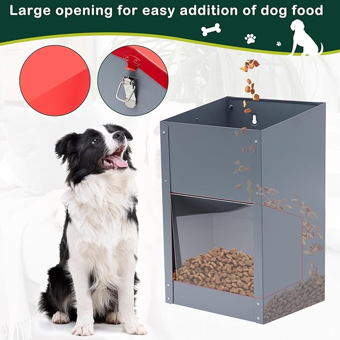 2 Pcs 25 Lbs Large Galvanized Automatic Dog Feeder Dog Food Dispenser with Handle Acrylic Panel Galvanized Gravity Feeder Thickened Rust Proof Outdoor Hanging for Doggie Breed Food Container
