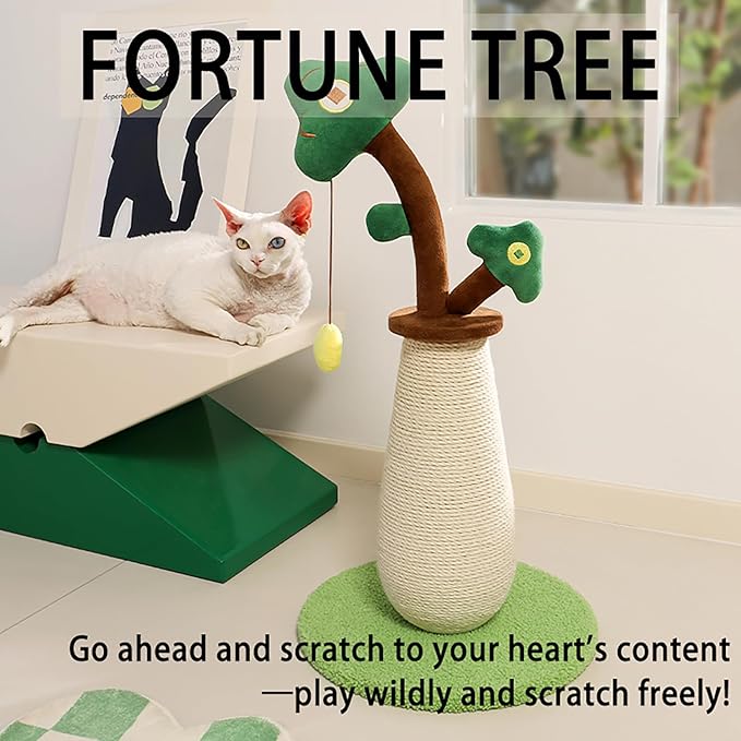 Cat Scratching Post, 26.4 Inches with Sisal & Hanging Ball, Scratching Post with Stable Soft-Touch Base, Cat Scratchers for Indoor Adult Cats