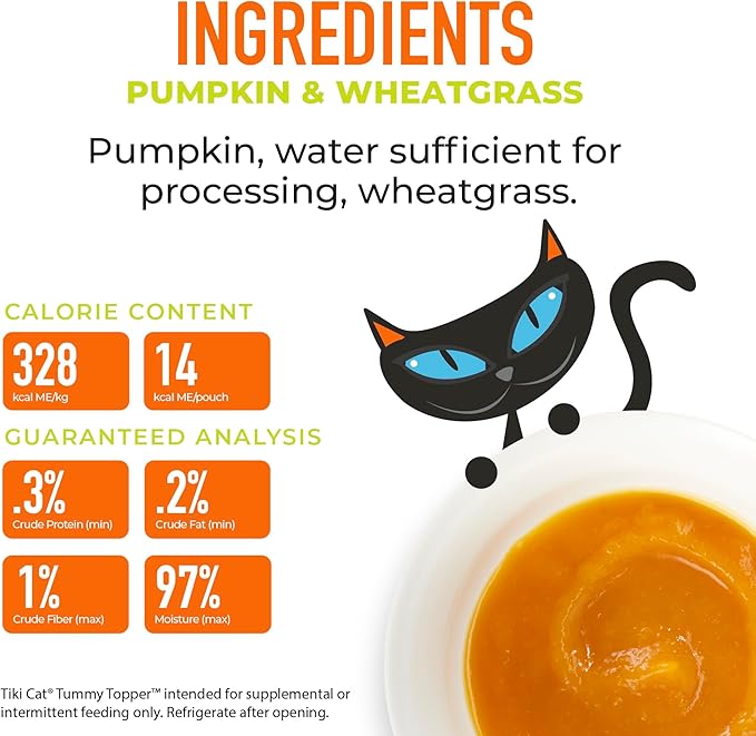Tiki Cat Tummy Topper, Pumpkin Recipe Puree, Formulated to Support Healthy Digestion, Mousse Cat Food Topper, 1.5 oz. Pouch (12 Count)