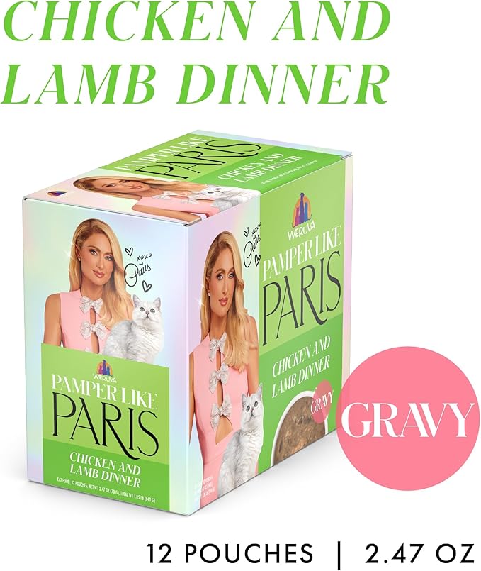 Weruva Paris Hilton Pamper Like Paris Wet Cat Food, Chicken and Lamb in Gravy, 2.47oz Pouch, Pack of 12