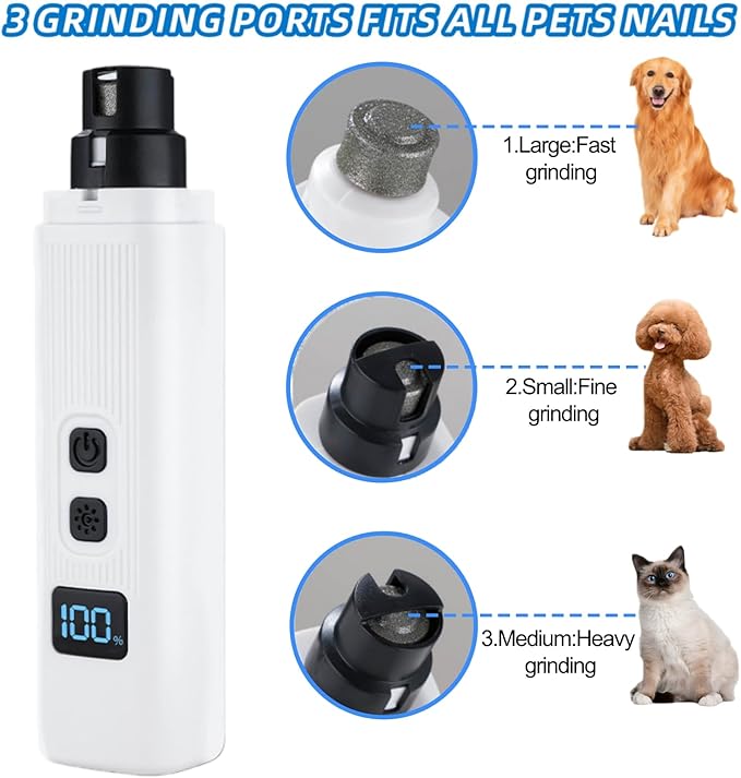 Silent Dog Nail Grinder, Cat Nail Safe Cut Cat Nail Trimmer, Dog Nail Trimmers, 2026 New Two Adjustable Low-Vibration Ultra-Quiet Under 40db ＆ Powerful Enough for All Cats ＆Dogs (White)
