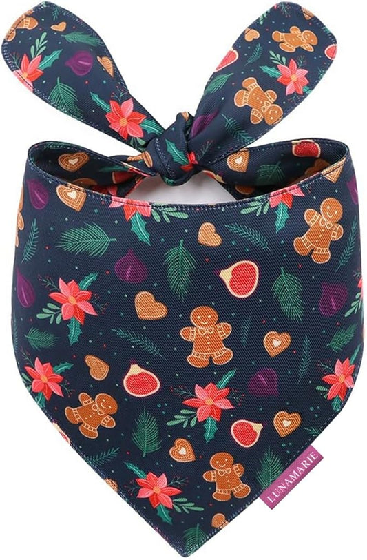 LunaMarie - Luxury Pet Birthday Bandanas -Premium & Silky Poly Fabric | 100% Handmade | Custom Shape Dual Layered (Gingerbread & Figs, Small)