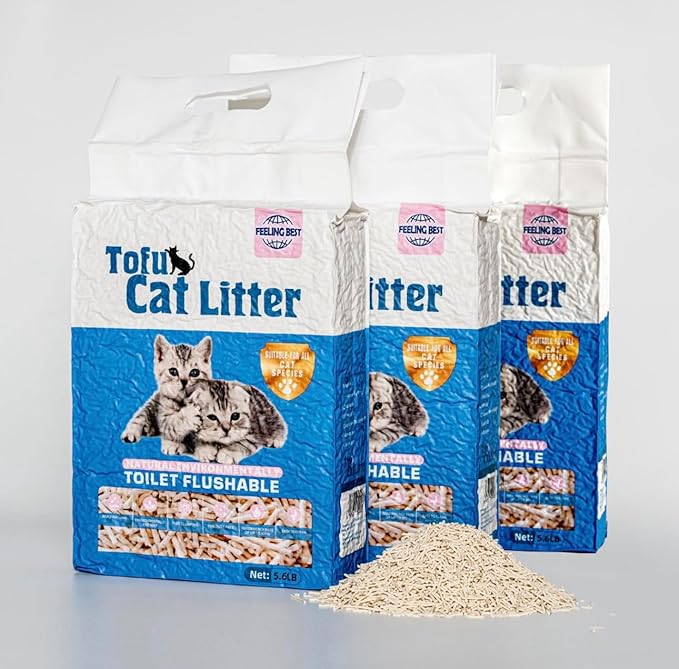 Tofu Cat Litter16.8LB(5.6LB*3bags) Fast Clumping, Dust-Free,100% Food Grade Raw Materials, Clumping,Flushable,Ultra Absorbent and Fast Drying,Solubility in Water,Really,Less Scattering