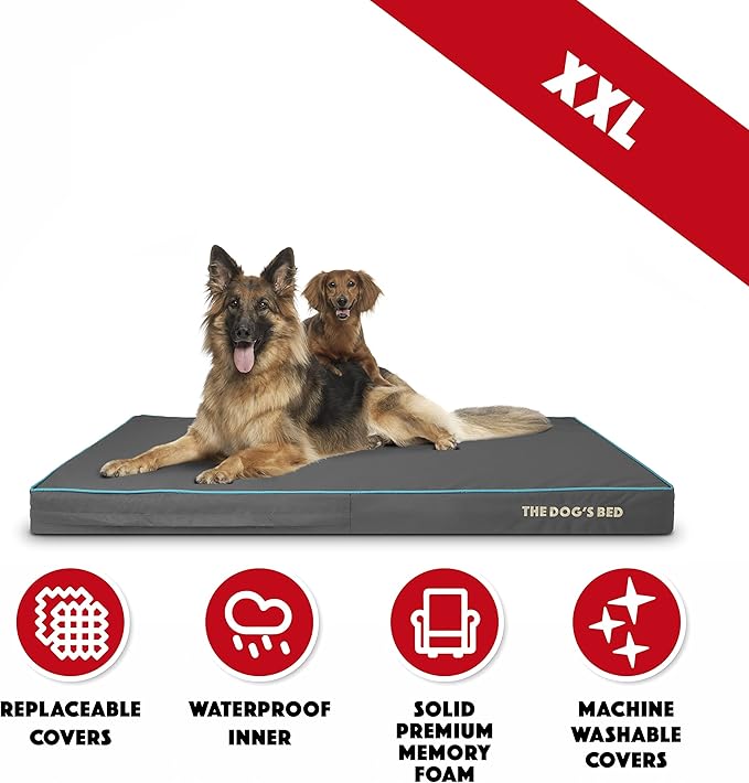 The Dog’s Bed Orthopedic Memory Foam Dog Bed, XXL Grey/Blue, Pain Relief for Arthritis, Hip & Elbow Dysplasia Post Surgery, Lameness, Supportive Calming, Waterproof Washable Cover, Veterinary Approved