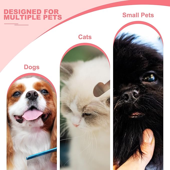 Dog Cat Comb, Pet Combs Stainless Steel Teeth with Rounded Ends for Knots Mats Loose Hair Removal, 6.5/7.5IN (Gold Coated, 2 Pack), Grooming Tool Intended for Long Curly Hair Pet