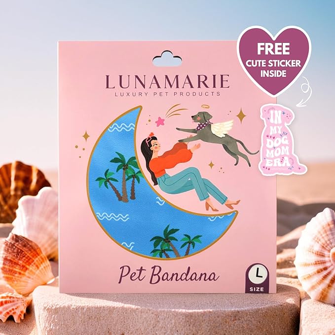 LunaMarie - Luxury Pet Birthday Bandanas -Premium & Silky Poly Fabric | 100% Handmade | Custom Shape Dual Layered (Playa Azul, Small)