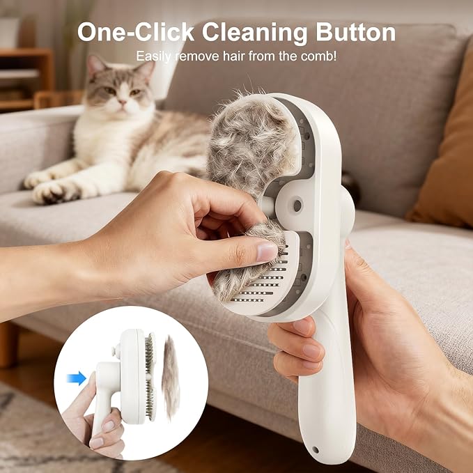 3 in 1 Cat Steam Brush, Dog Steam Brush for Shedding with Low-Noise Design, Pets Spray Hair Removal Comb for Long and Short Hair Pets, Stainless Steel Bristles, Cool Mist