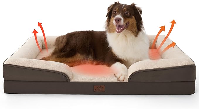 Bedsure Self Warming Orthopedic Dog Beds Large Sized Dog - Washable Large Dogs Bed Waterproof, Big Comfort Dogs Couch Sofa with Removable Cover, Pet Bed with Nonskid Bottom, Brown, Non-Electric