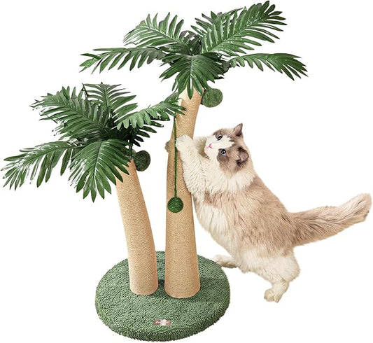 35" Tall Cat Scratching Post, 2 Curved Design Cat Scratcher Post with 5 Interactive Balls, Natural Sisal Rope Scratching Posts for Indoor Cats Adults and Kitten (Style A)