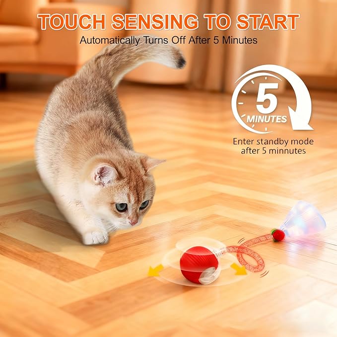 Interactive Cat Toys for Indoor Cats, Automatic Kitten Toys for Bored Indoor Adult Cats, Smart Kitten Rolling Ball Moving Balls Toy, Rechargeable Dog Cat Ball for Enrichment Exercise (Red+Blue)